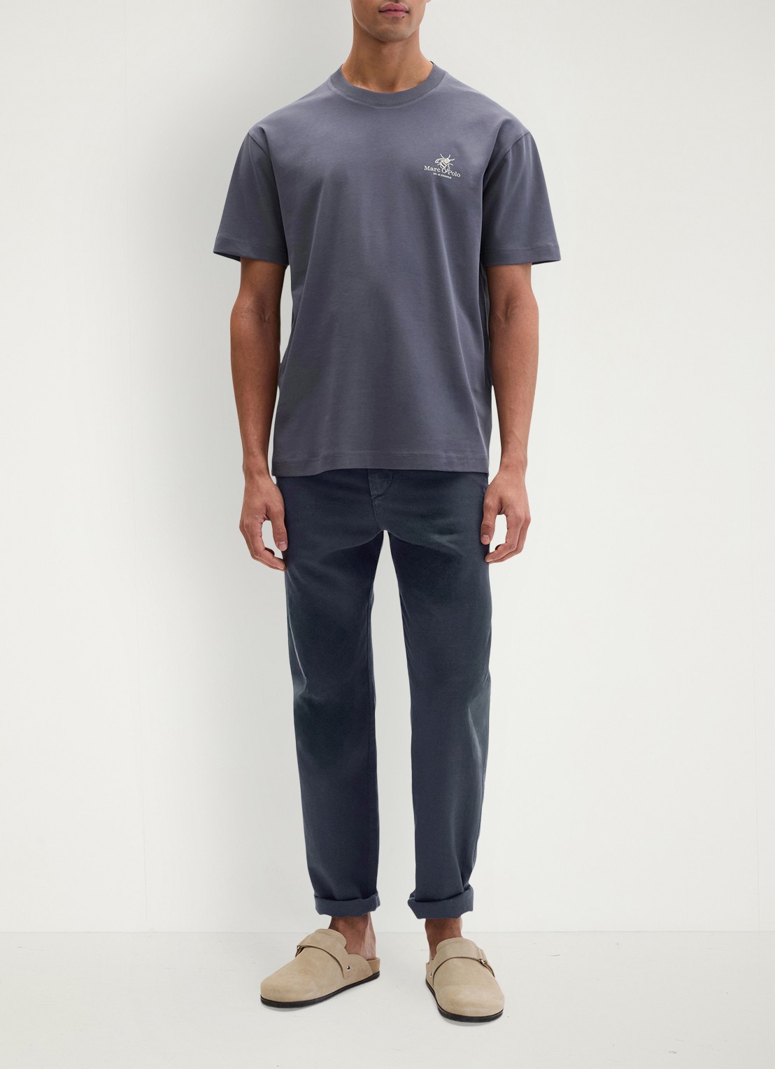 Marc O'Polo T-shirt met logo- en backprint - voorkant 3 blauwgrijs