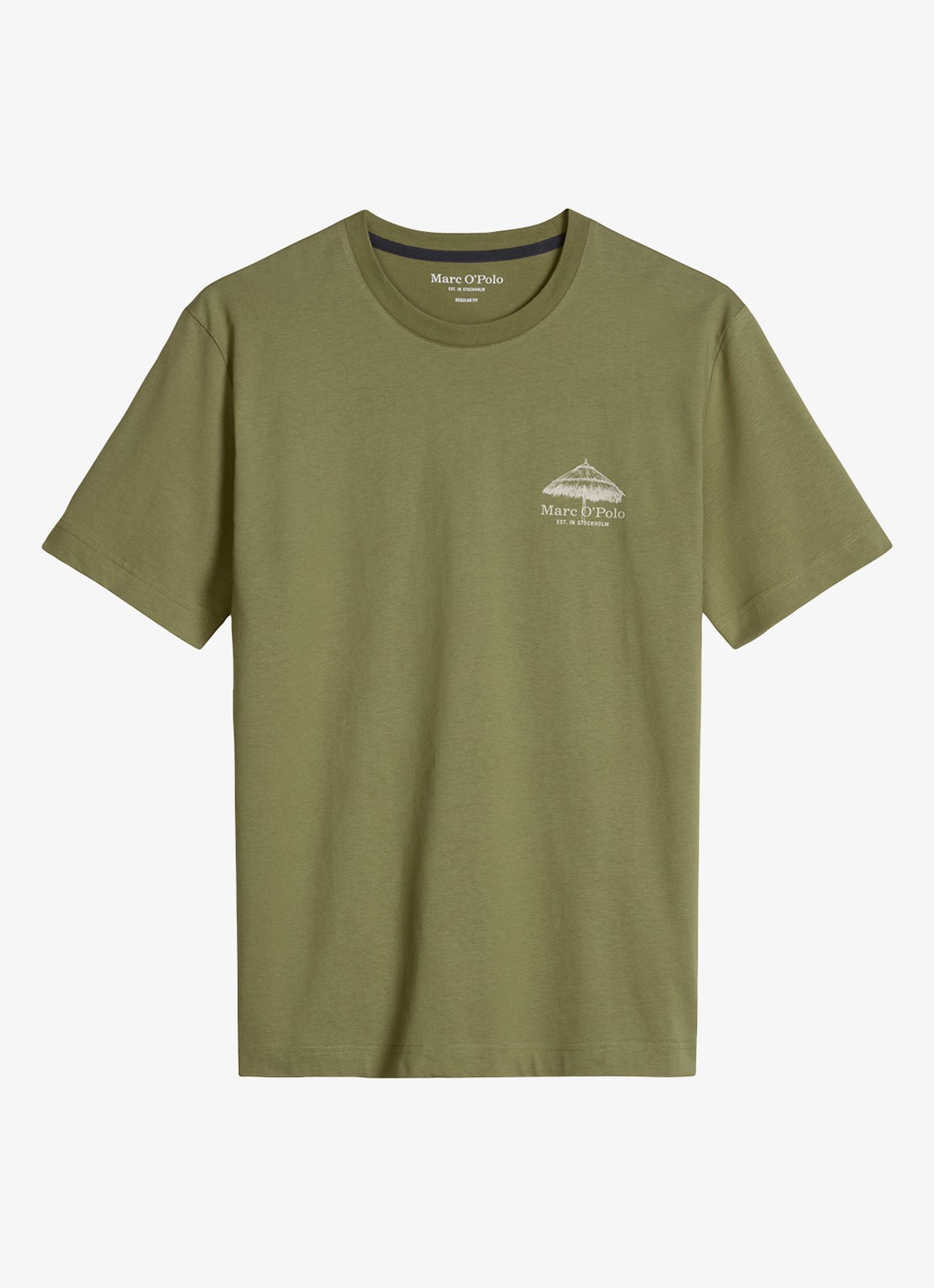 Marc O'Polo T-shirt met logo- en backprint - voorkant fresh seaweed-2945 / goud