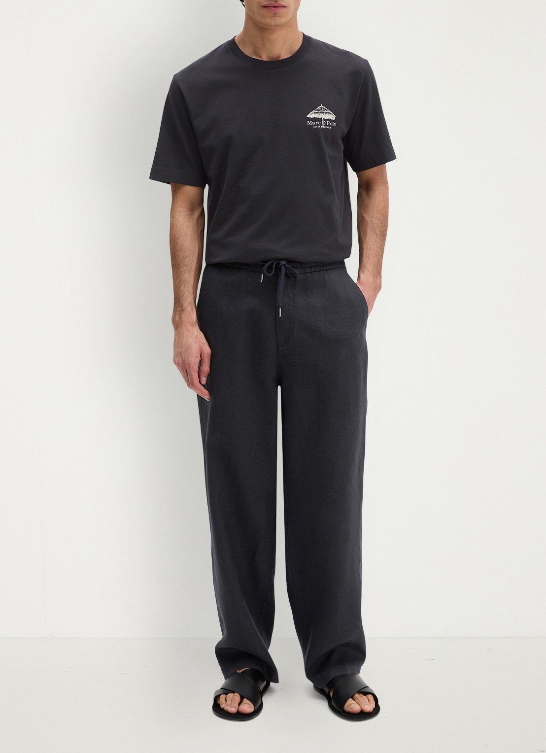 Marc O'Polo T-shirt met logo- en backprint - voorkant 2 black-0001 / zwart