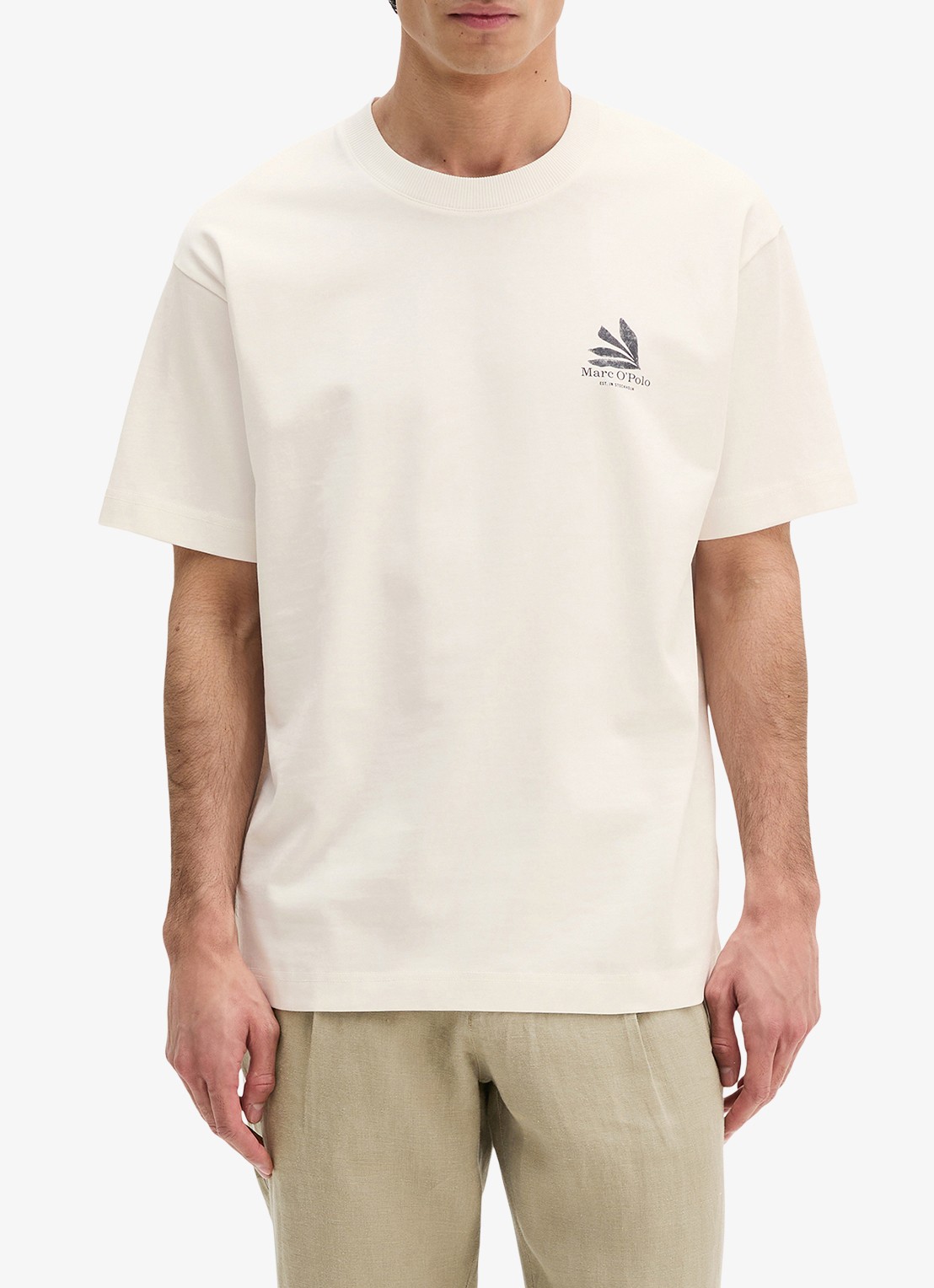 Marc O'Polo T-shirt met logo- en backprint - detail silky white/1183
