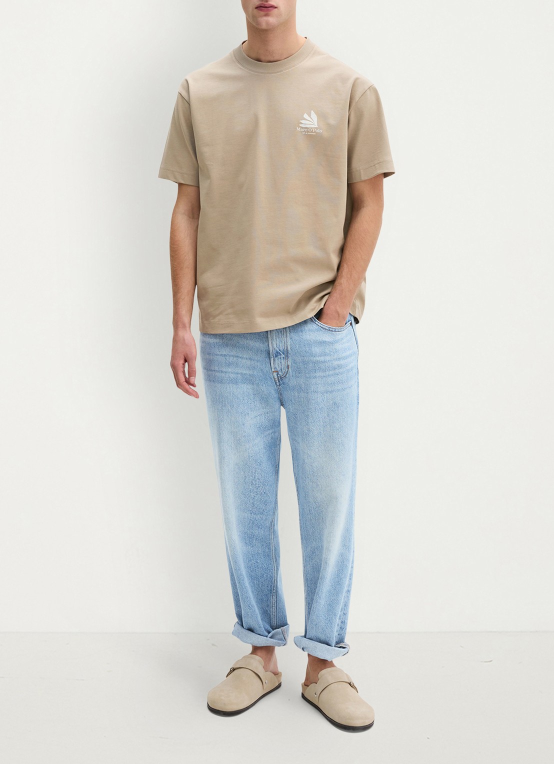 Marc O'Polo T-shirt met logo- en backprint - voorkant 2 charleston gray/2124