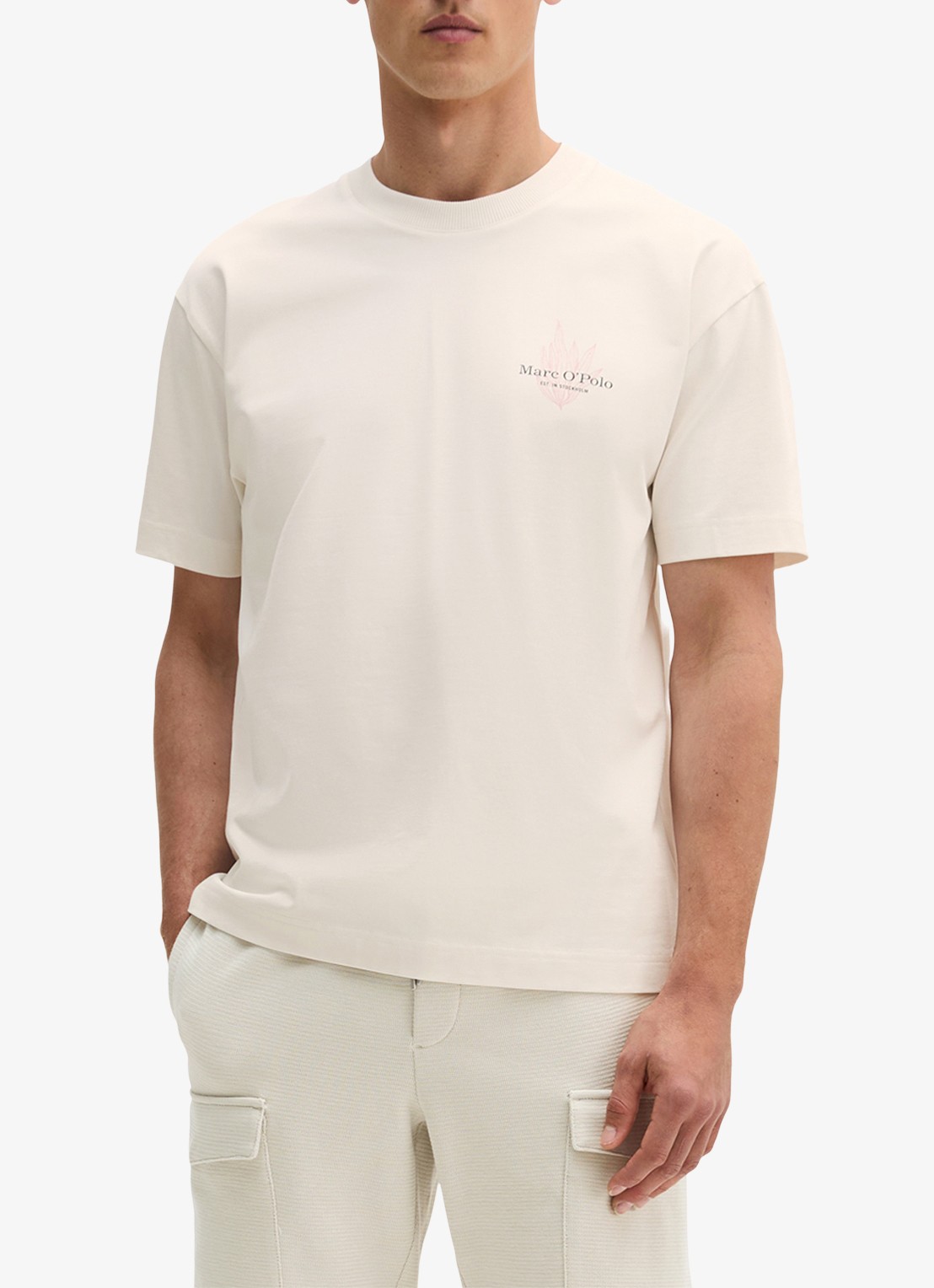 Marc O'Polo T-shirt met logo- en backprint - detail 4 gebroken wit