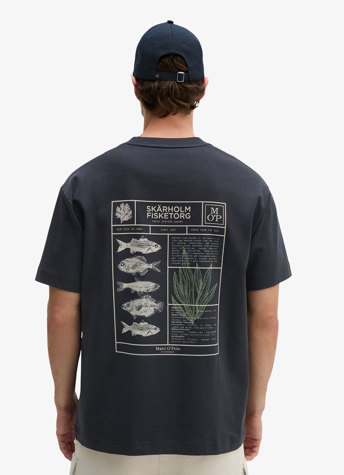 Marc O'Polo T-shirt met logo- en backprint - achterkant 3 donkerblauw