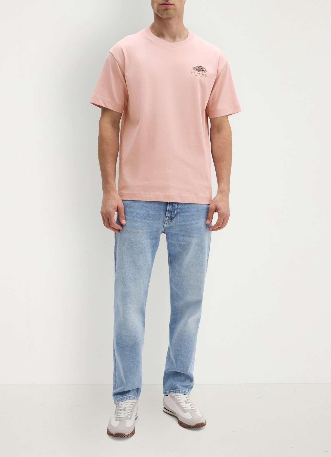 Marc O'Polo T-shirt met logo- en backprint - voorkant 2 roze