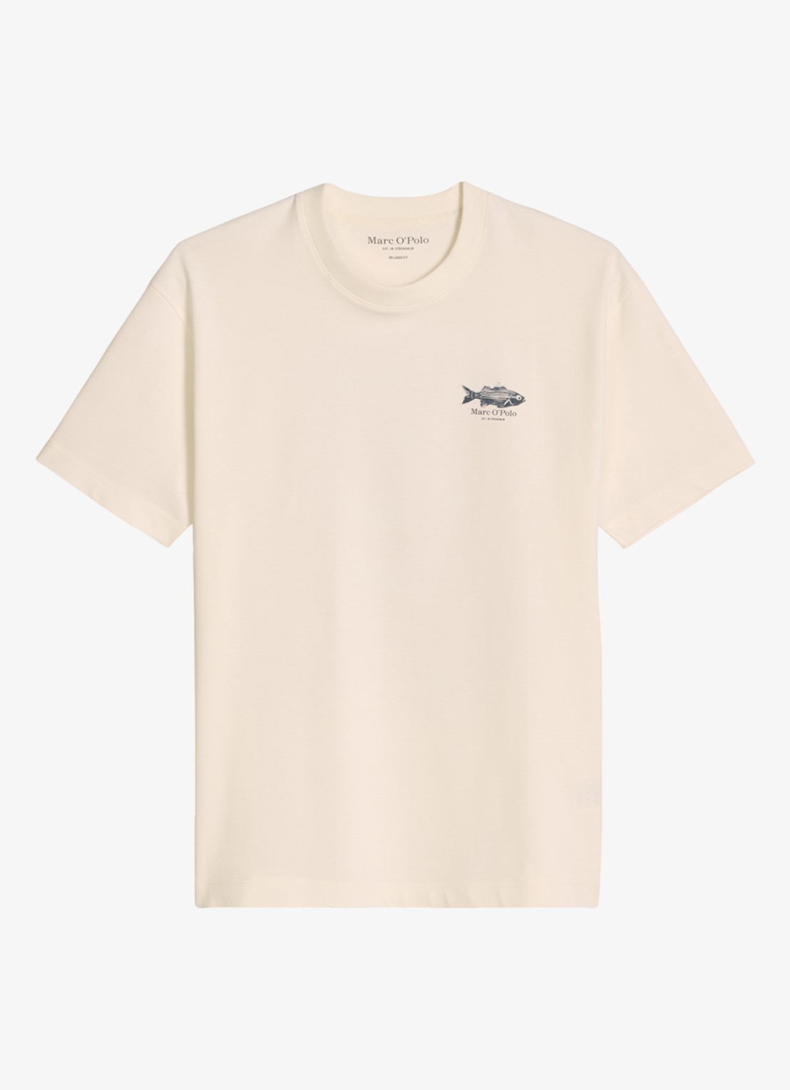 Marc O'Polo T-shirt met logo- en backprint - voorkant 4 creme