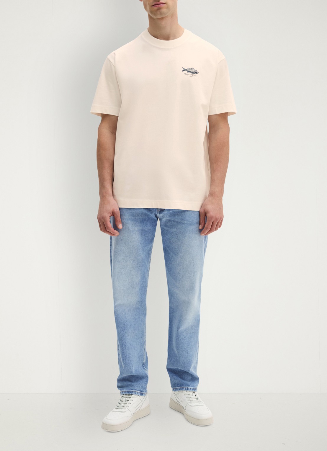Marc O'Polo T-shirt met logo- en backprint - voorkant 5 creme