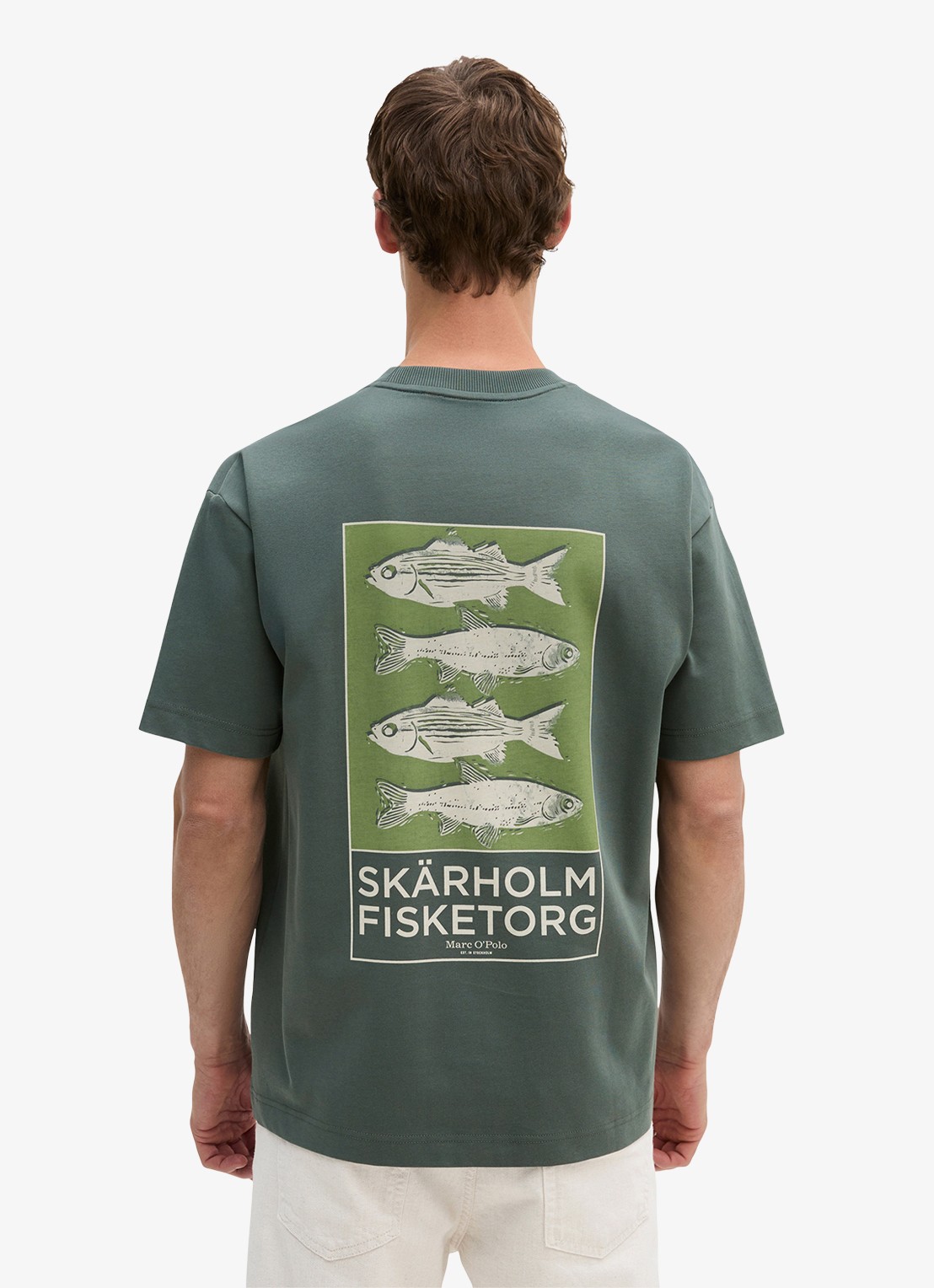Marc O'Polo T-shirt met logo- en backprint - achterkant 3 groen