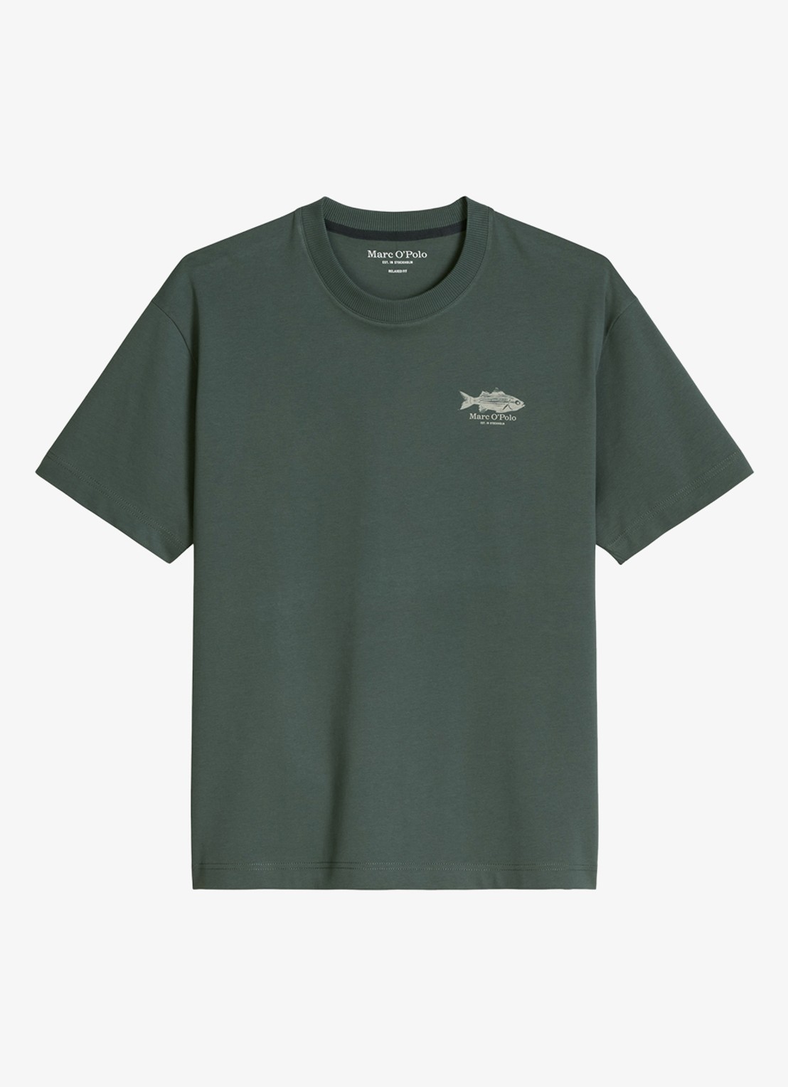 Marc O'Polo T-shirt met logo- en backprint - voorkant 4 groen