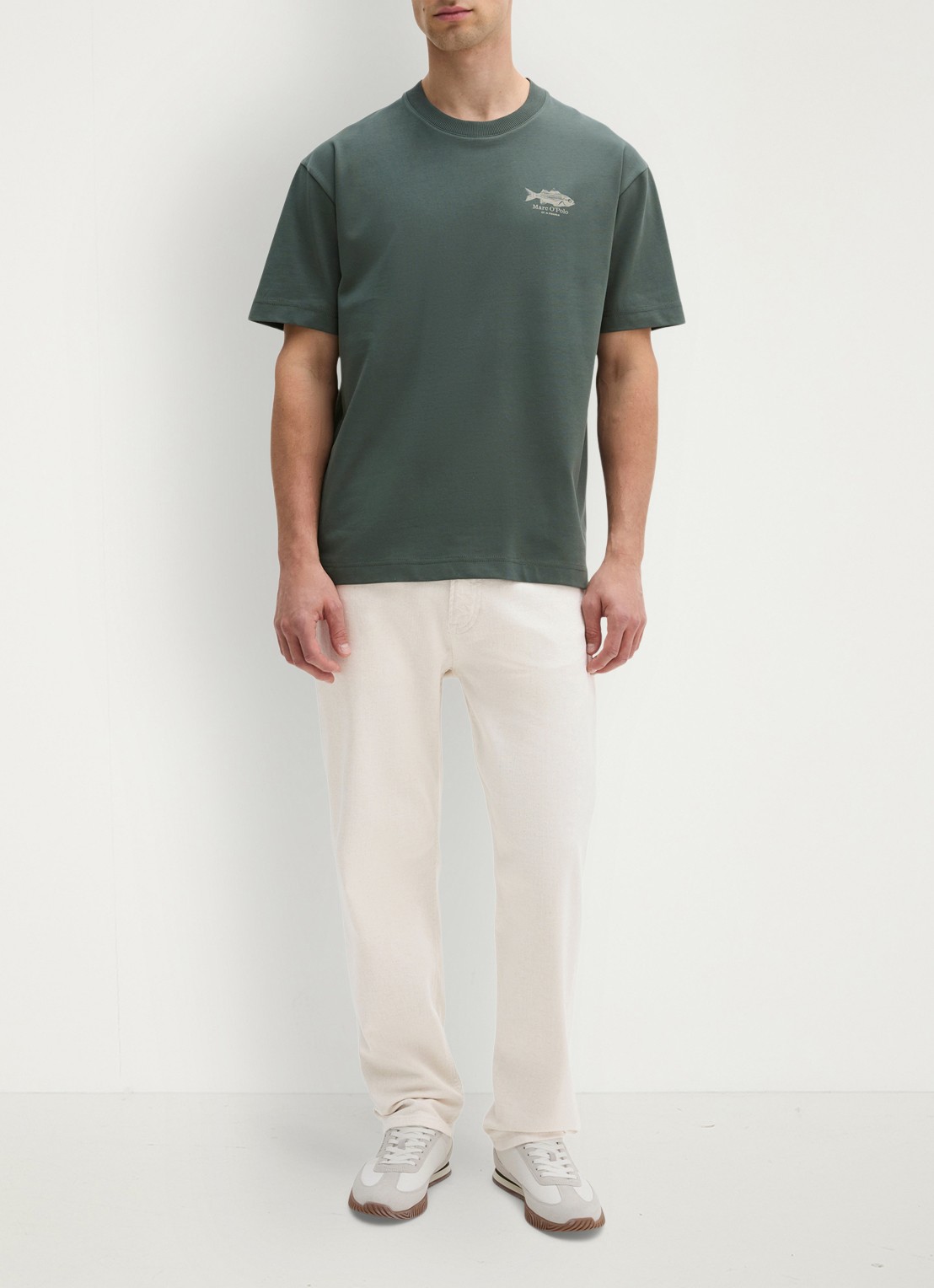 Marc O'Polo T-shirt met logo- en backprint - voorkant 5 groen