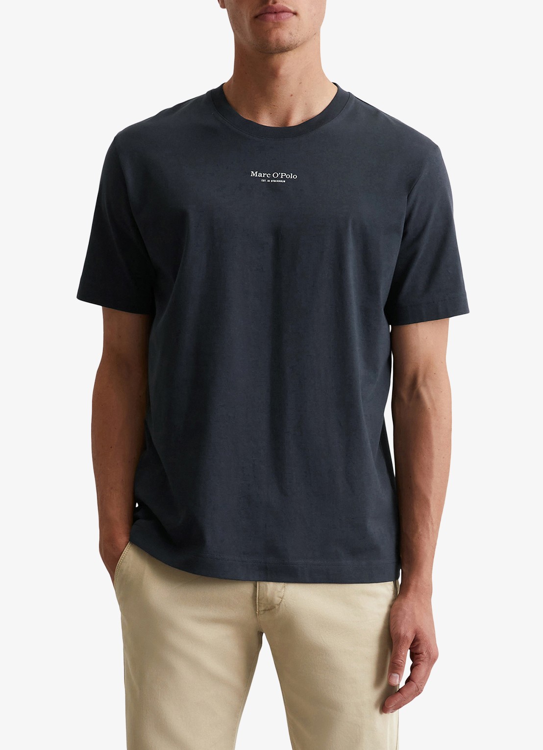 Marc O'Polo T-shirt met logo - detail 4 donkerblauw
