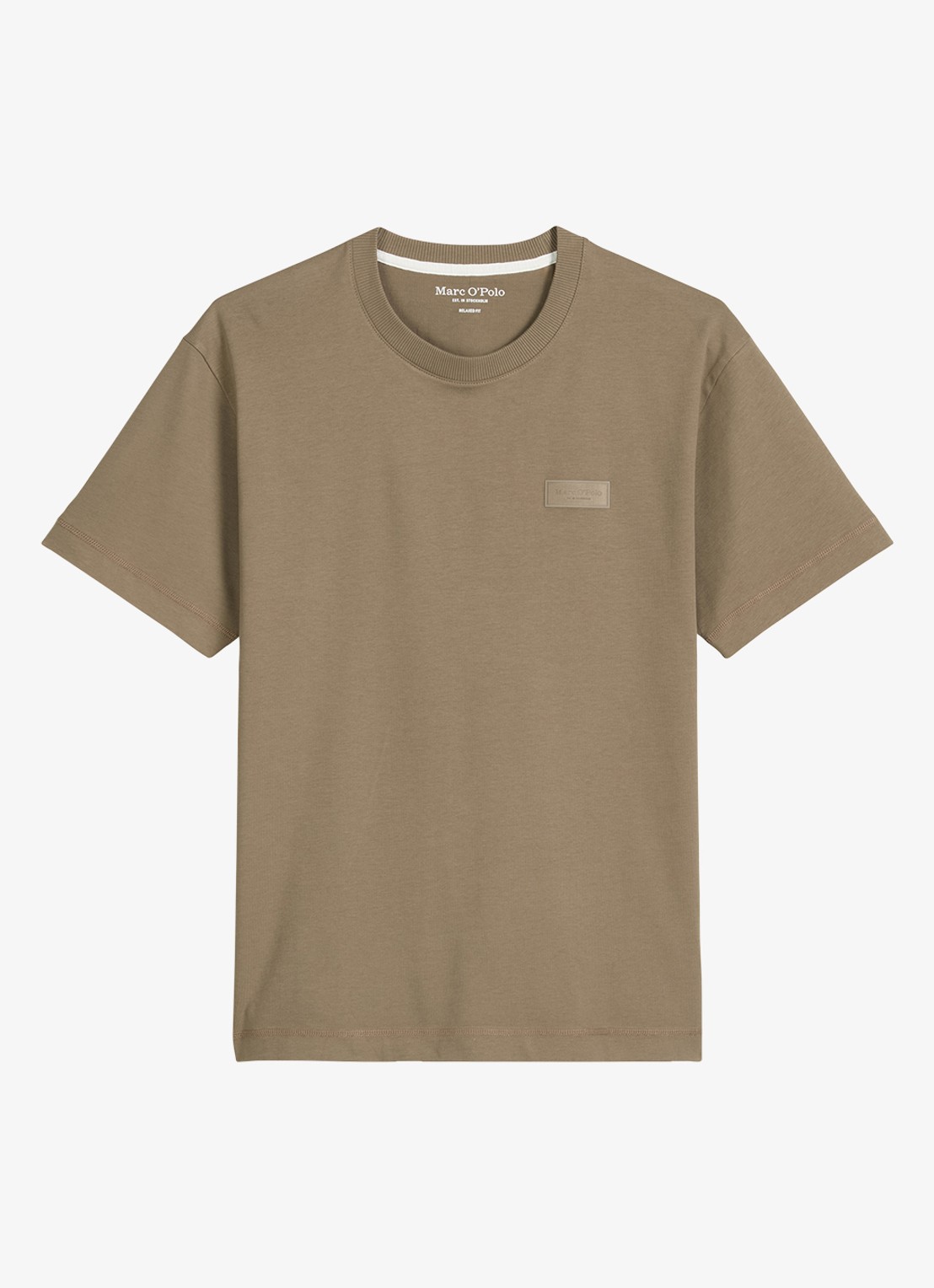 Marc O'Polo T-shirt met logo - voorkant khaki