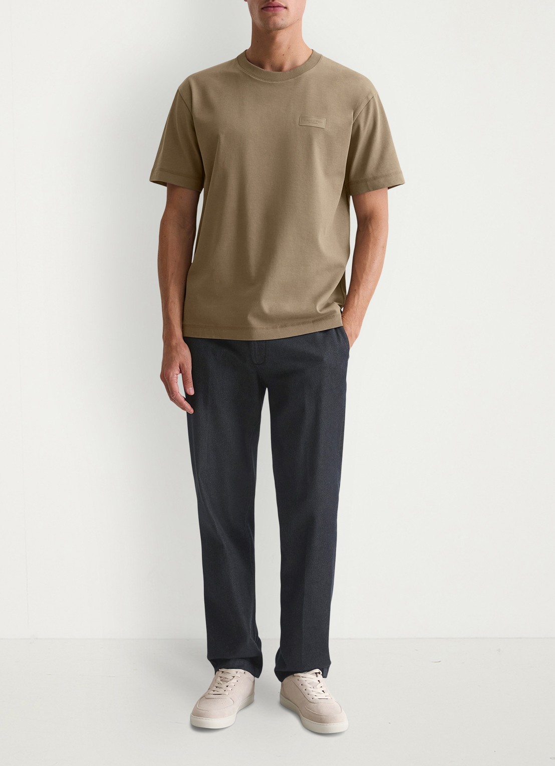 Marc O'Polo T-shirt met logo - voorkant 2 khaki