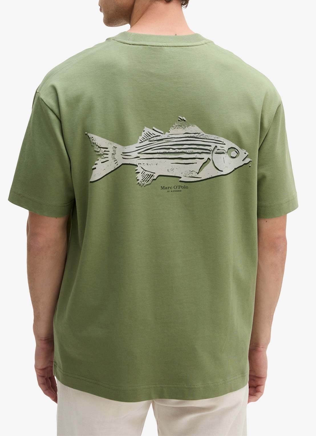 Marc O'Polo T-shirt met logo - achterkant 3 sage green-3253 / groen