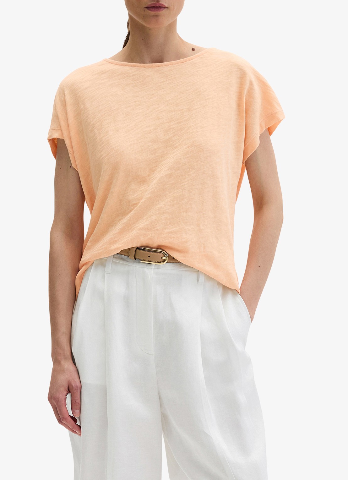 Marc O'Polo T-shirt met logoborduring - detail 4 soft peach-9706 / roze