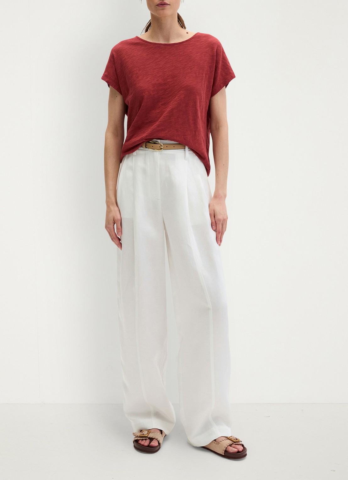 Marc O'Polo T-shirt met logoborduring - voorkant 2 tall poppy-6896 / paars