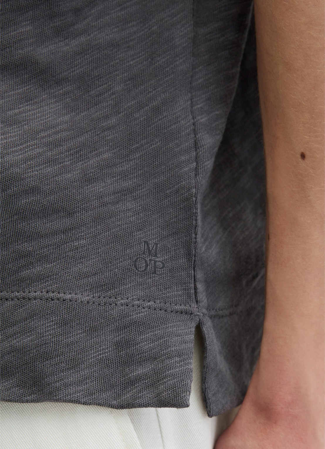 Marc O'Polo T-shirt met logoborduring - detail 4 oxide grey-0364 / grijs