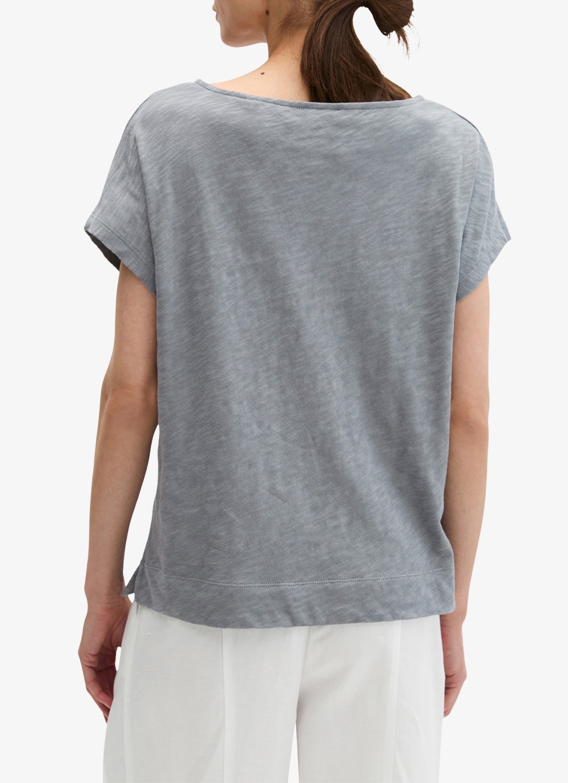 Marc O'Polo T-shirt met logoborduring - achterkant quiet sea-0639 / blauw