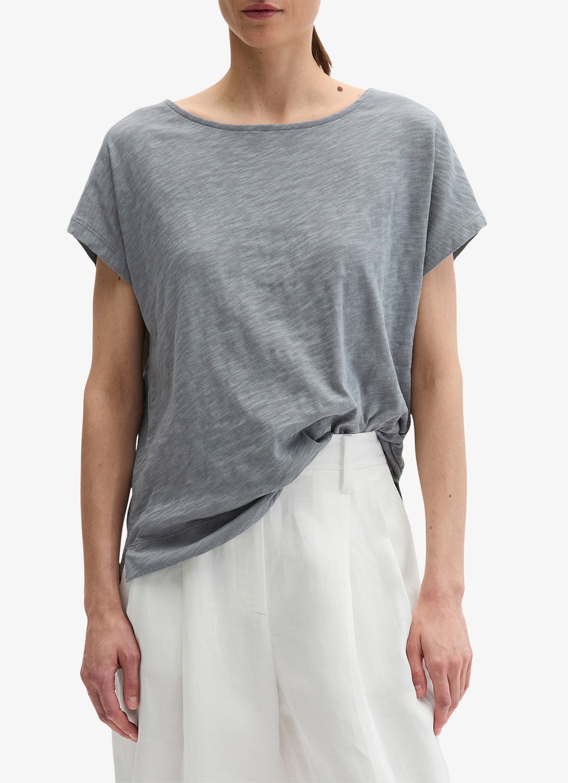 Marc O'Polo T-shirt met logoborduring - detail 2 quiet sea-0639 / blauw