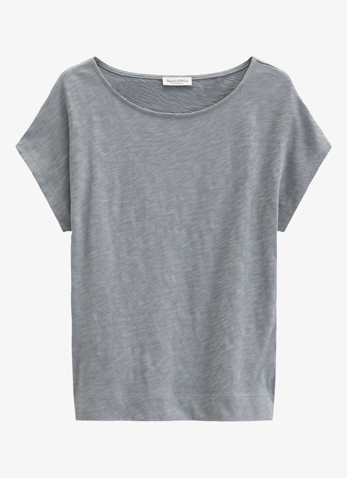Marc O'Polo T-shirt met logoborduring - voorkant 4 quiet sea-0639 / blauw