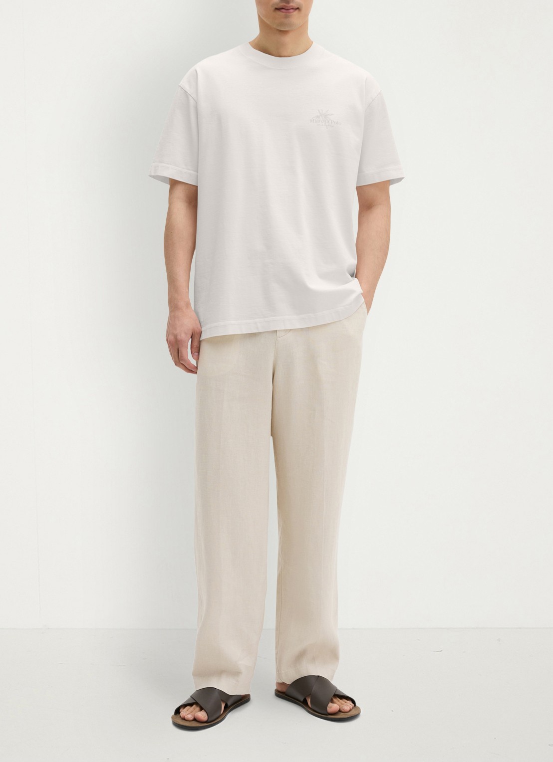 Marc O'Polo T-shirt met logoprint - voorkant 4 silky white-1183 / wit