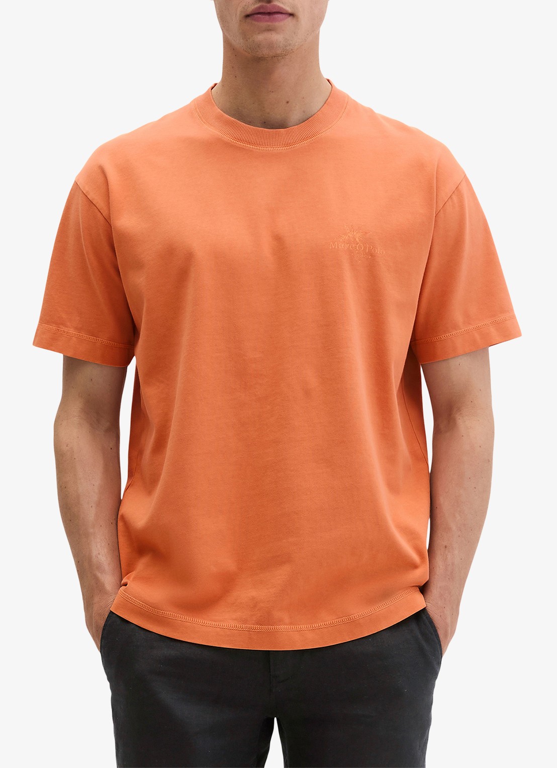 Marc O'Polo T-shirt met logoprint - detail 2 faded coral-1738 / bruin