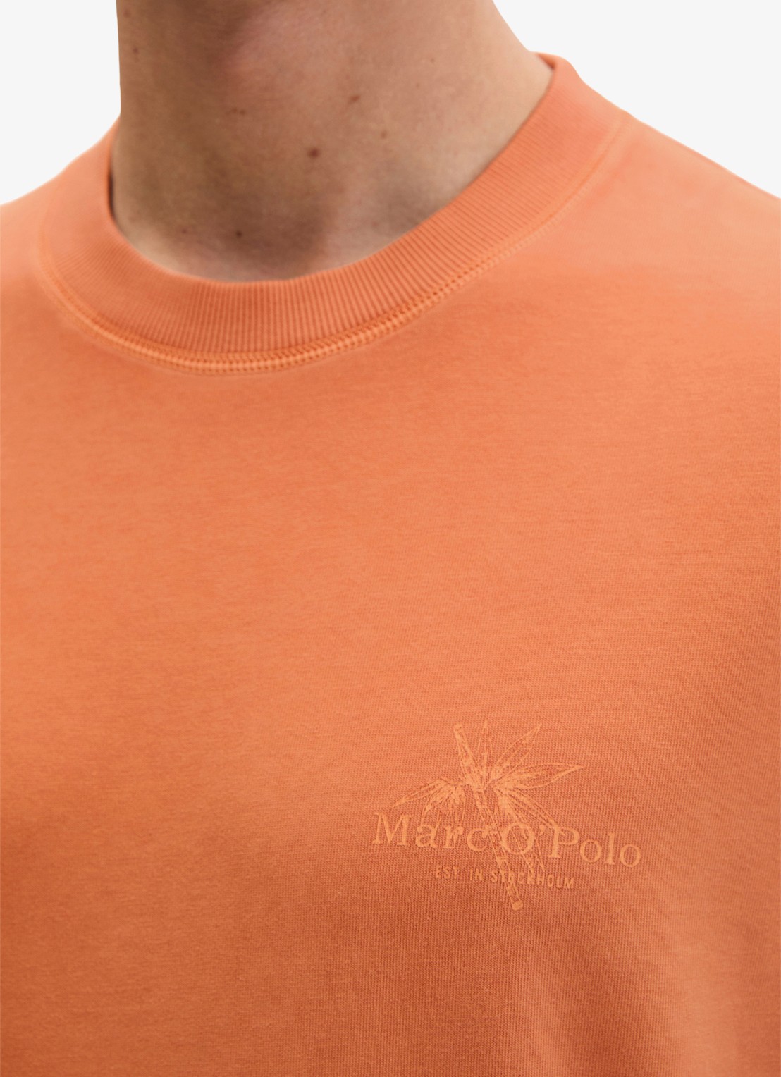 Marc O'Polo T-shirt met logoprint - detail 3 faded coral-1738 / bruin