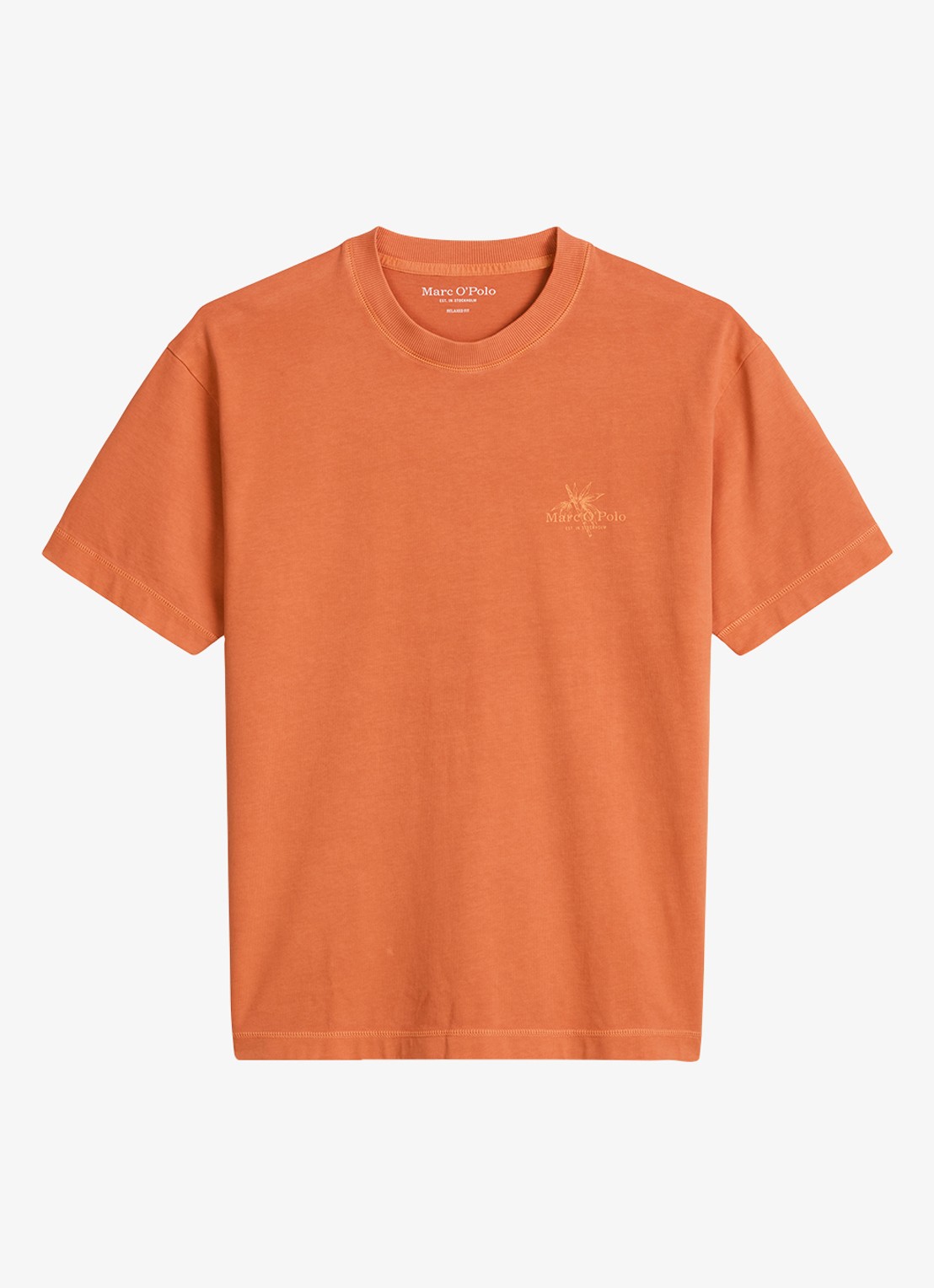 Marc O'Polo T-shirt met logoprint - voorkant 4 faded coral-1738 / bruin