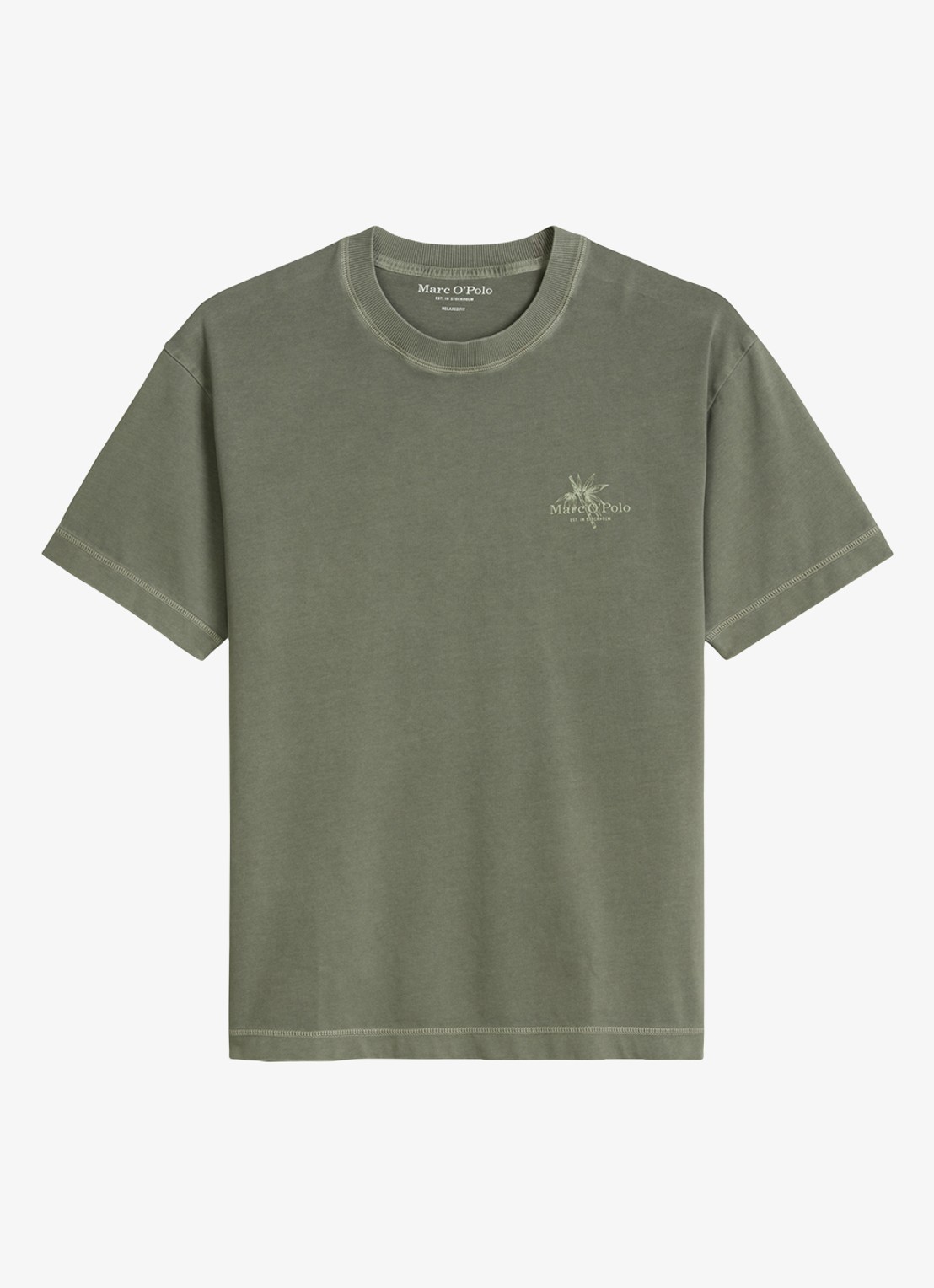 Marc O'Polo T-shirt met logoprint - voorkant 3 saddle gray-0387 / grijs
