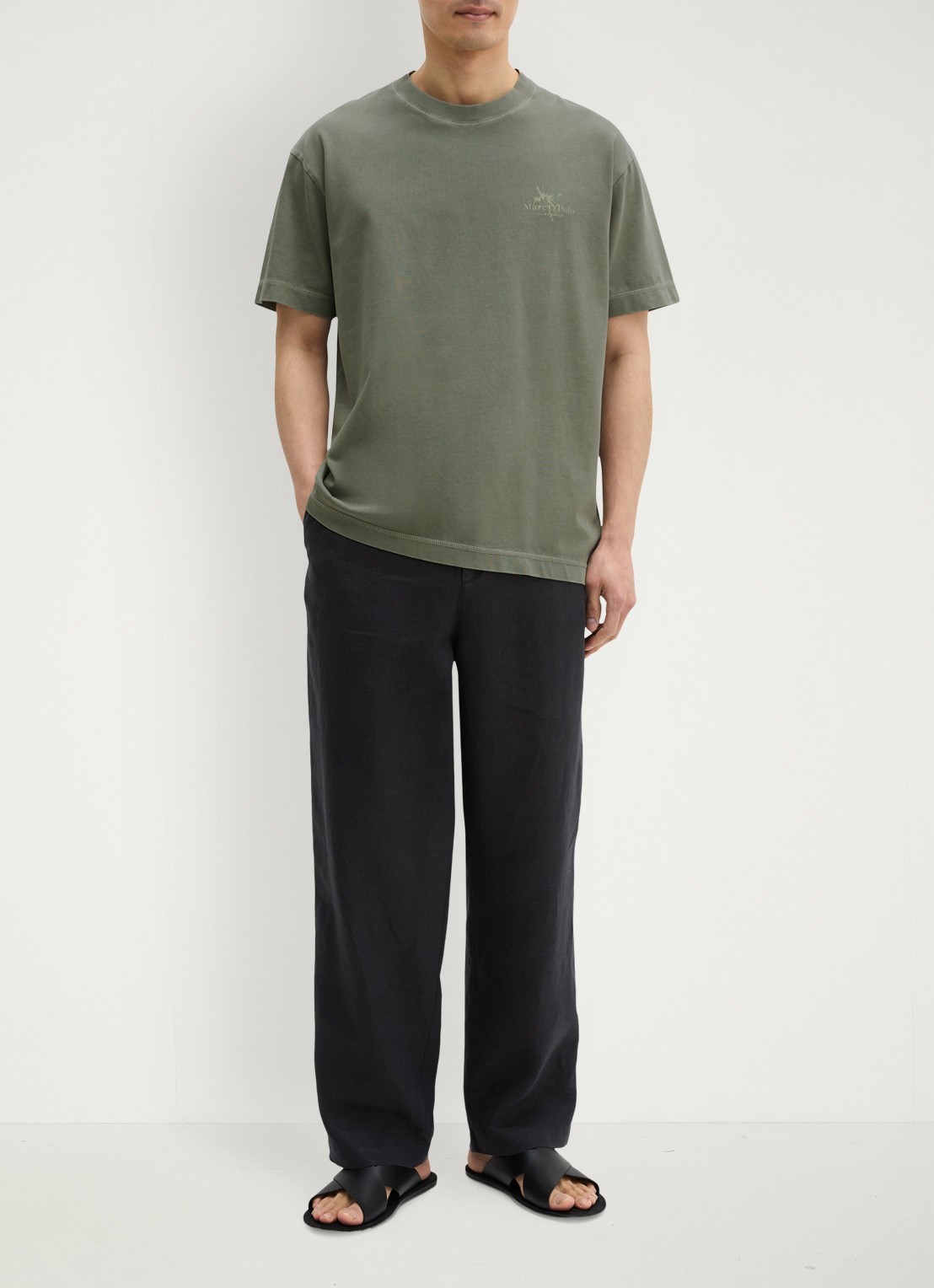 Marc O'Polo T-shirt met logoprint - voorkant 4 saddle gray-0387 / grijs