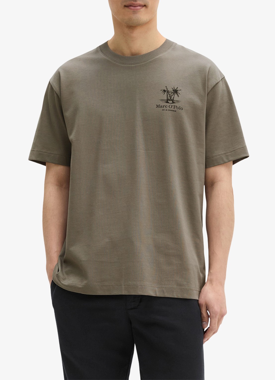 Marc O'Polo T-shirt met logoprint - detail 4 saddle gray-0387 / grijs