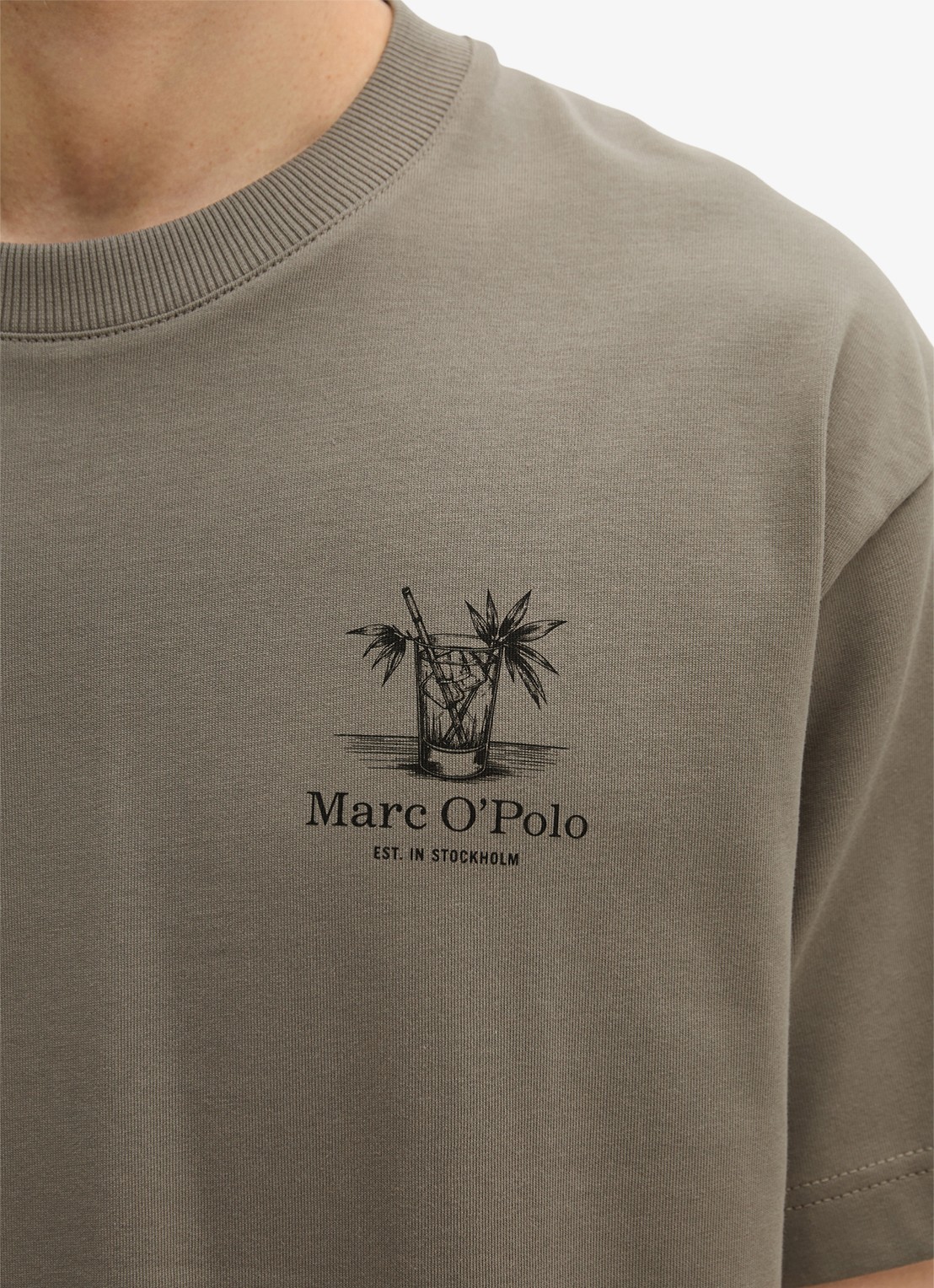 Marc O'Polo T-shirt met logoprint - detail 5 saddle gray-0387 / grijs