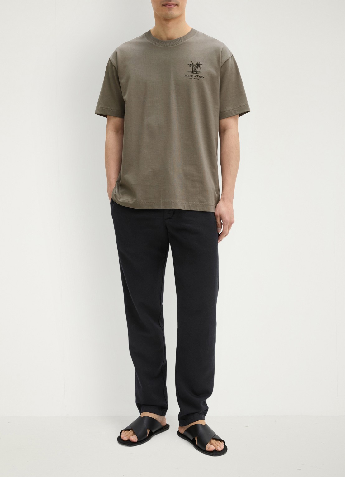 Marc O'Polo T-shirt met logoprint - voorkant 2 saddle gray-0387 / grijs