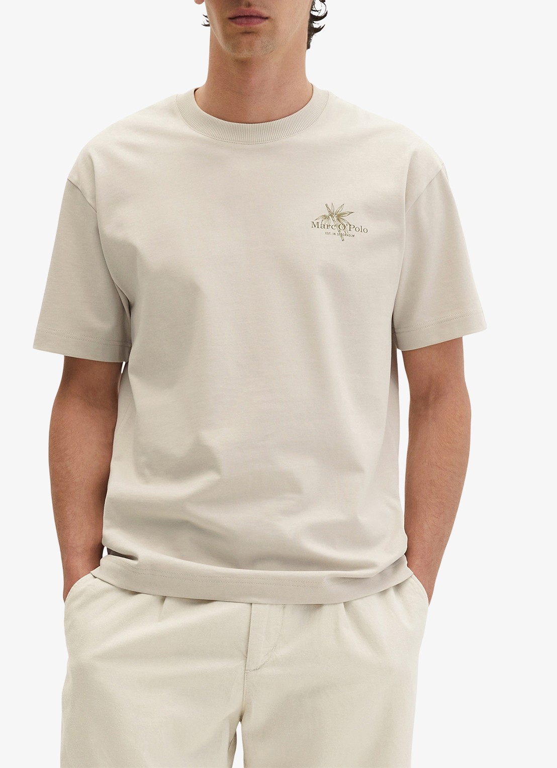 Marc O'Polo T-shirt met logoprint - detail 4 grey silk-0924 / grijs