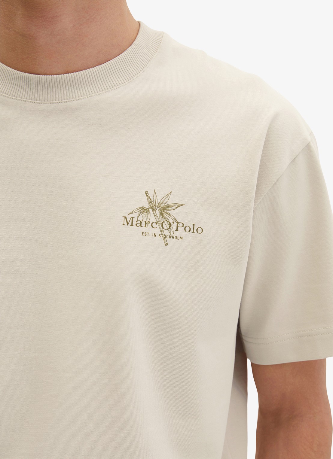Marc O'Polo T-shirt met logoprint - detail 5 grey silk-0924 / grijs