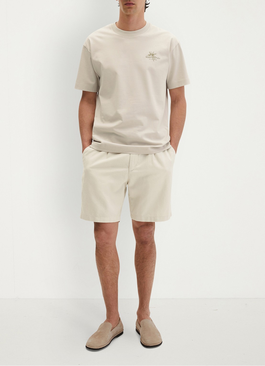Marc O'Polo T-shirt met logoprint - voorkant 2 grey silk-0924 / grijs