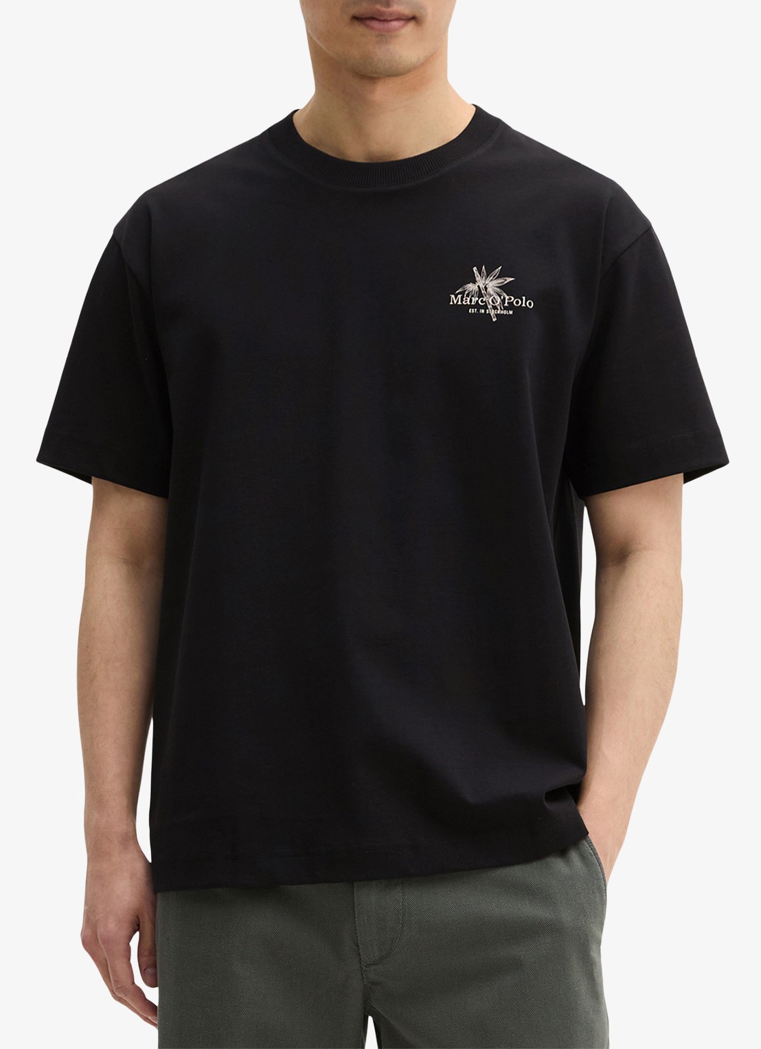 Marc O'Polo T-shirt met logoprint - detail 5 black-0001 / zwart