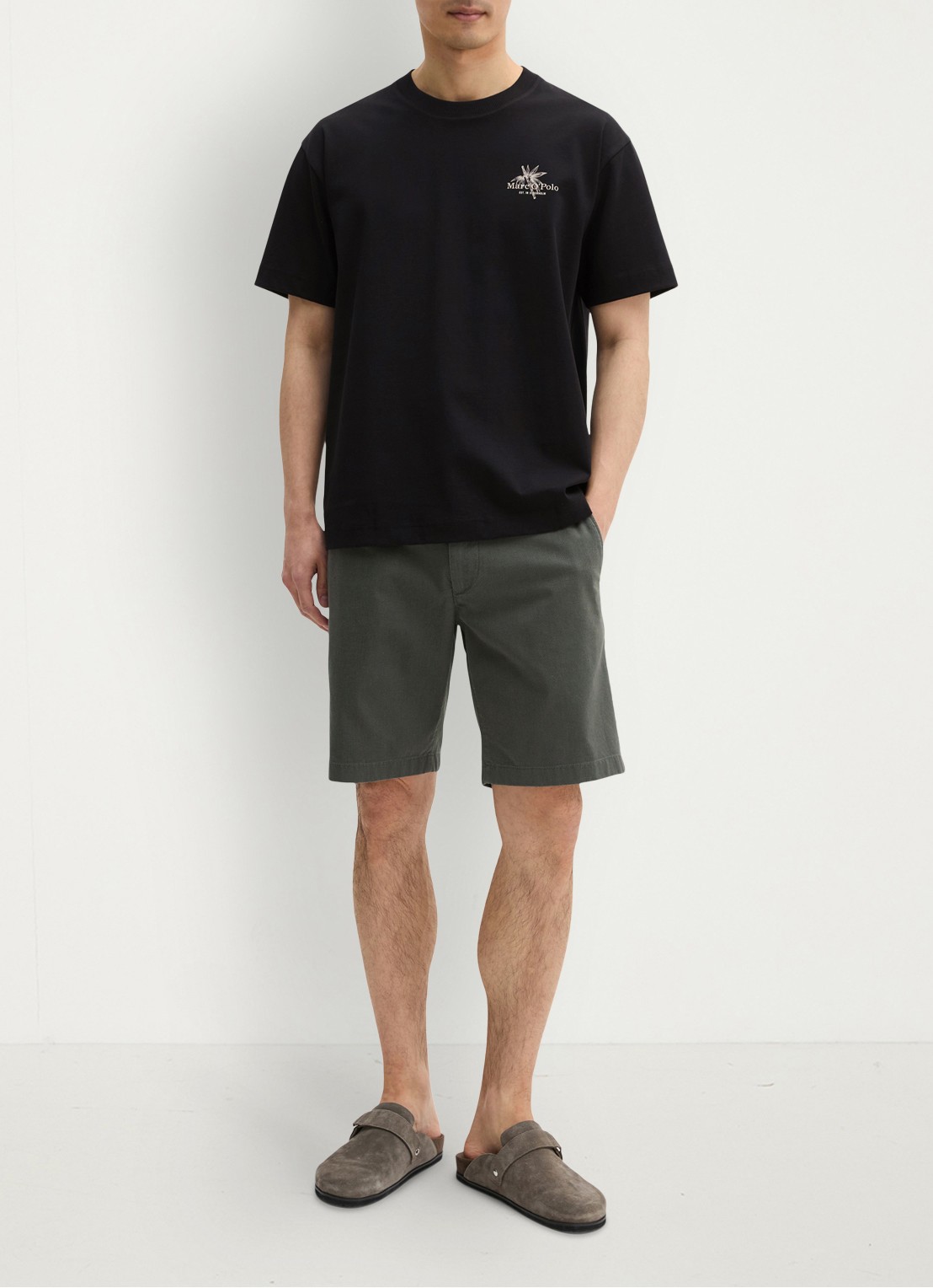 Marc O'Polo T-shirt met logoprint - voorkant 3 black-0001 / zwart