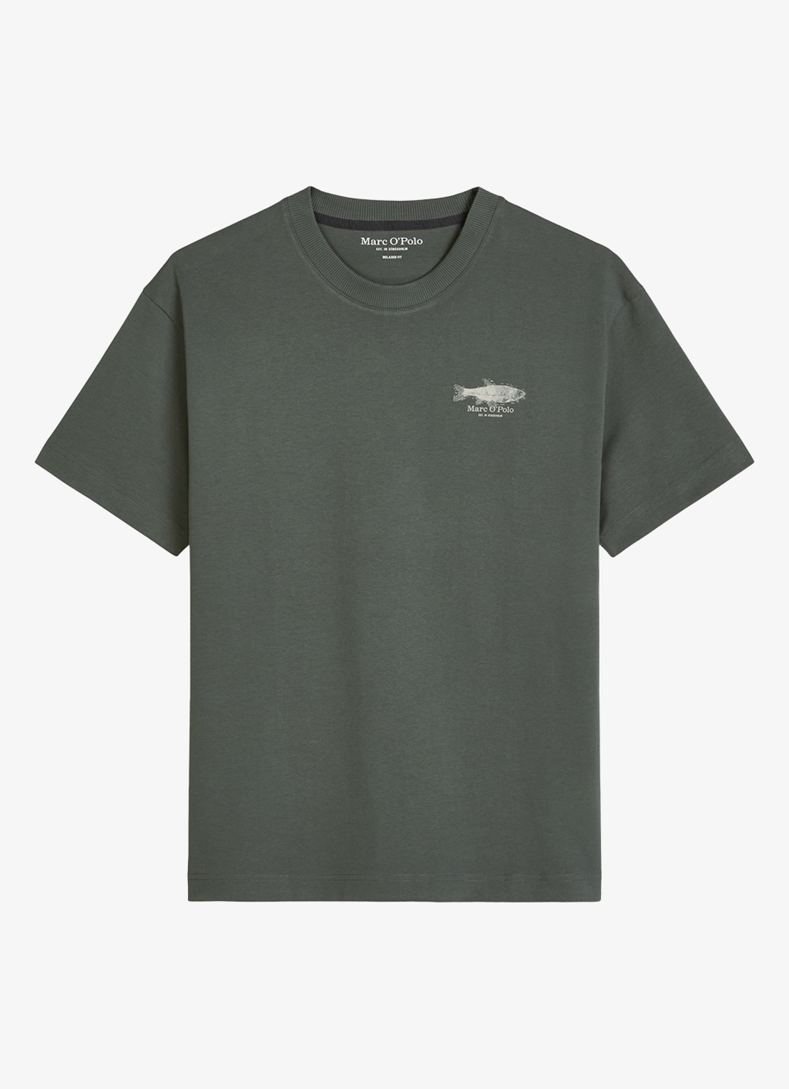 Marc O'Polo T-shirt met print - voorkant 3 mangrove-0362 / groen