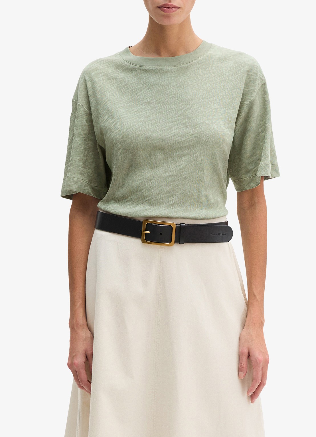 Marc O'Polo T-shirt met ronde hals - detail 2 lindegroen