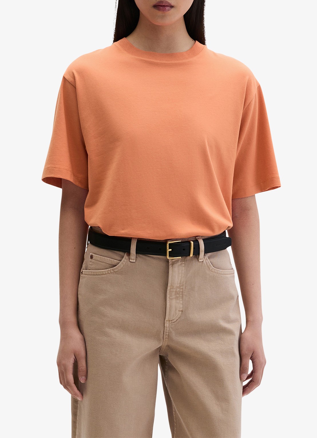 Marc O'Polo T-shirt met ronde hals - detail warm orange-9326 / oranje