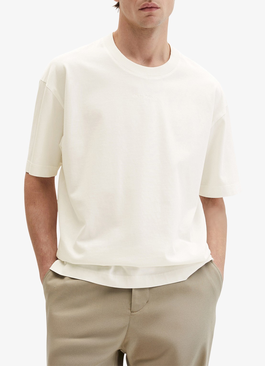 Marc O'Polo T-shirt met ronde hals - detail 4 gebroken wit