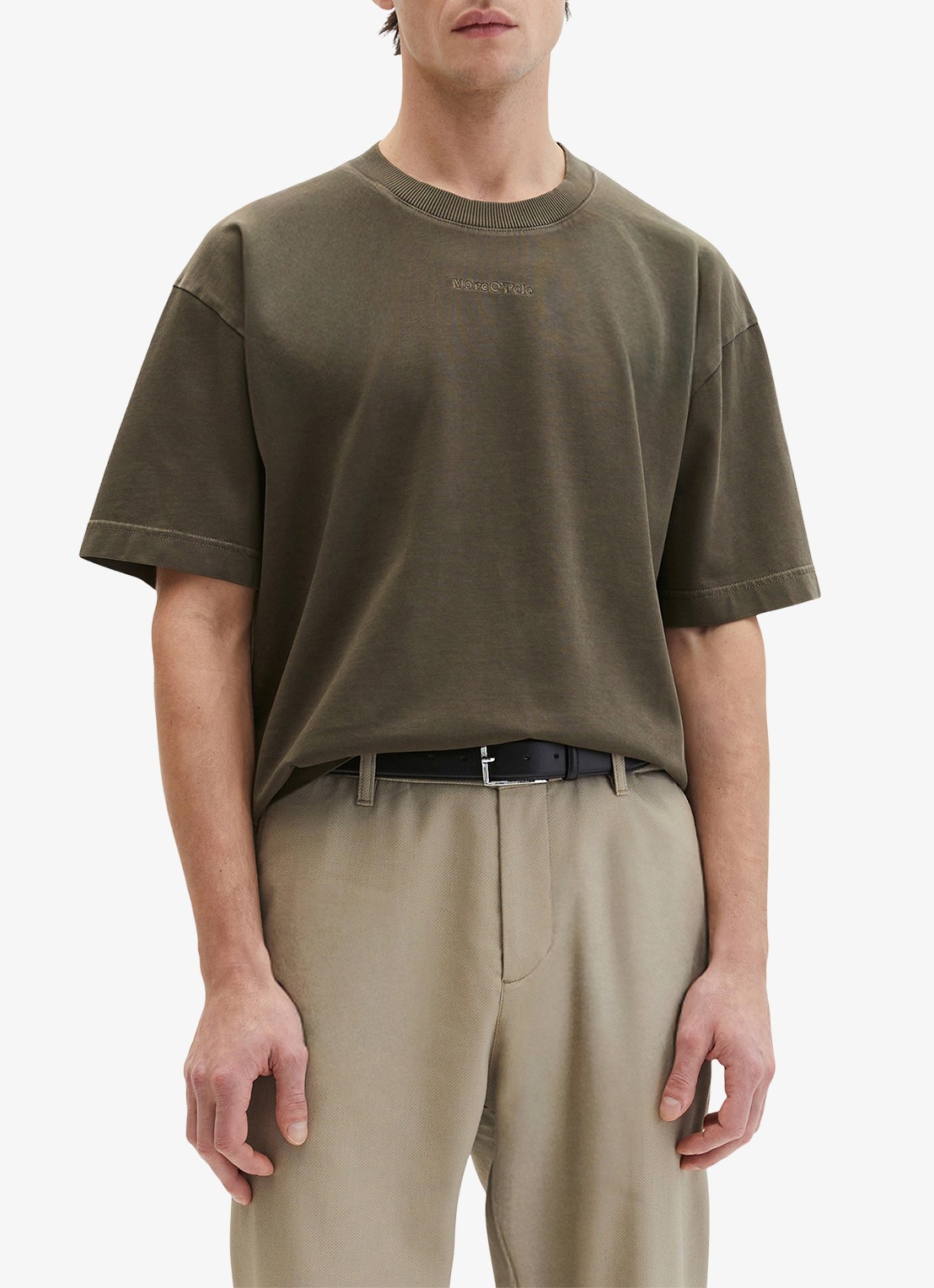 Marc O'Polo T-shirt met ronde hals - detail 4 bronsgroen