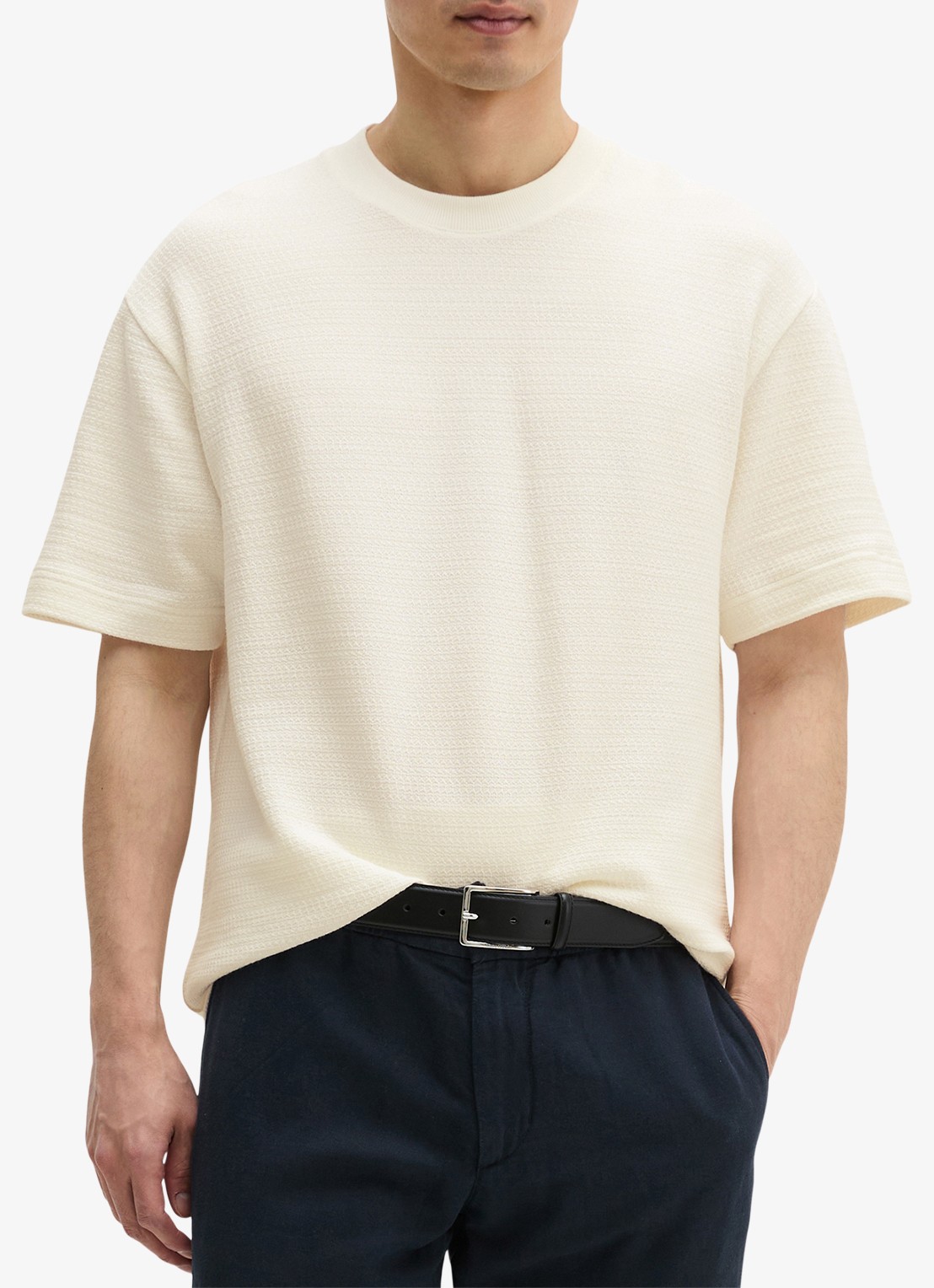 Marc O'Polo T-shirt met ronde hals - detail silky white-1183 / wit