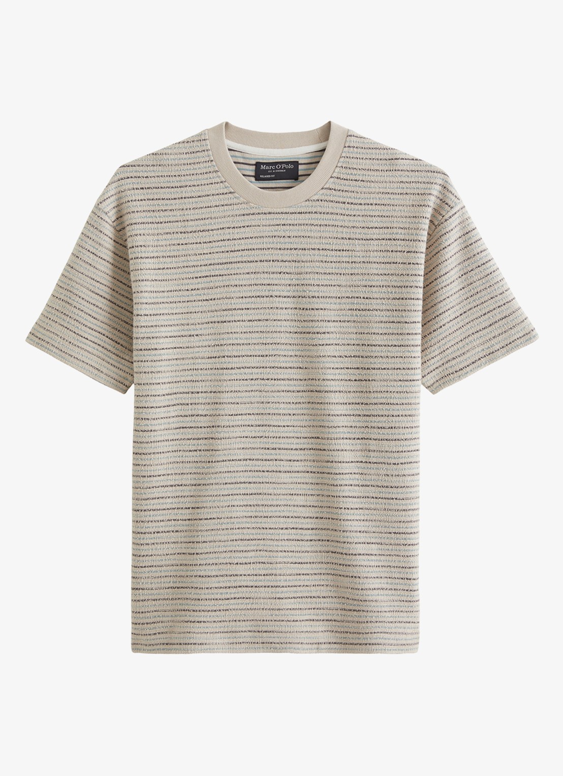 Marc O'Polo T-shirt met streepprint en ronde hals - voorkant 3 beige