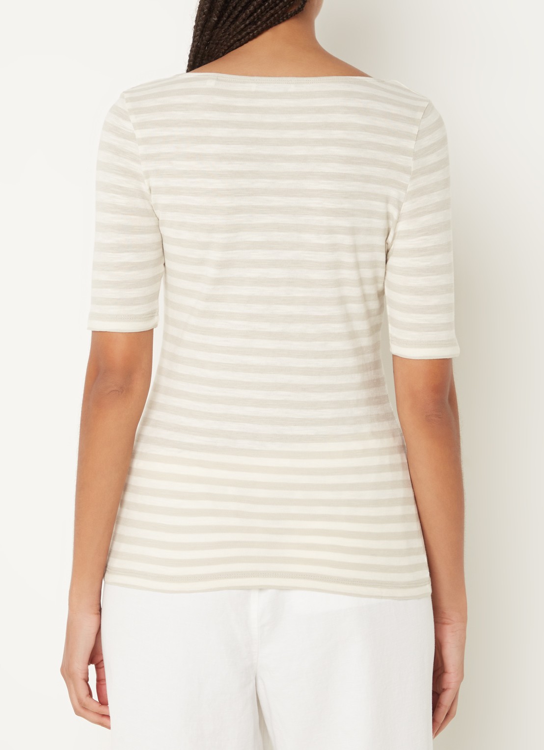 Marc O'Polo T-shirt met streepprint en stretch - achterkant 5 grijs