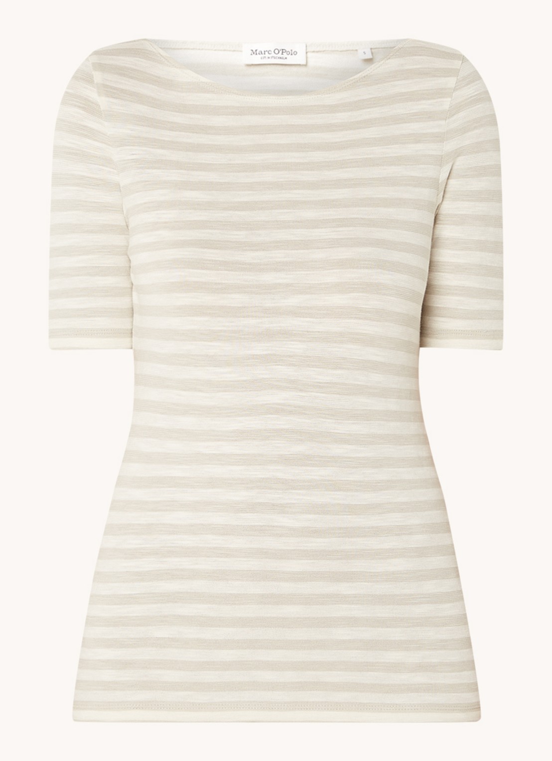 Marc O'Polo T-shirt met streepprint en stretch - voorkant grijs