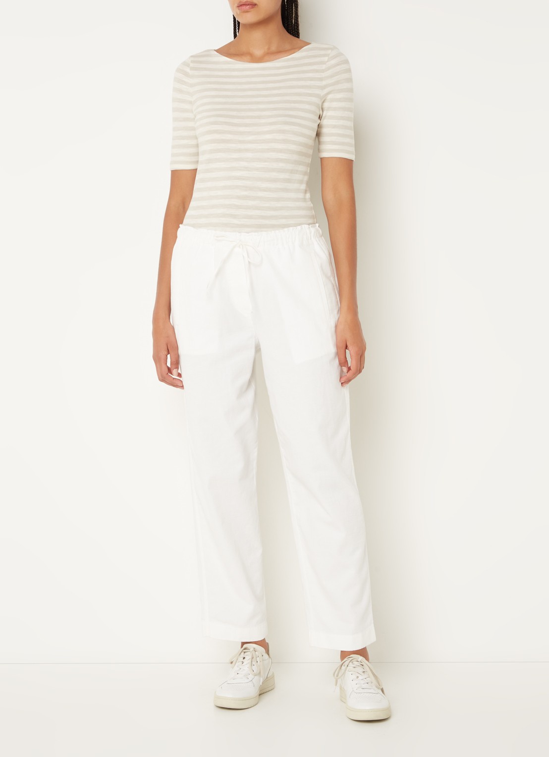 Marc O'Polo T-shirt met streepprint en stretch - voorkant 2 grijs