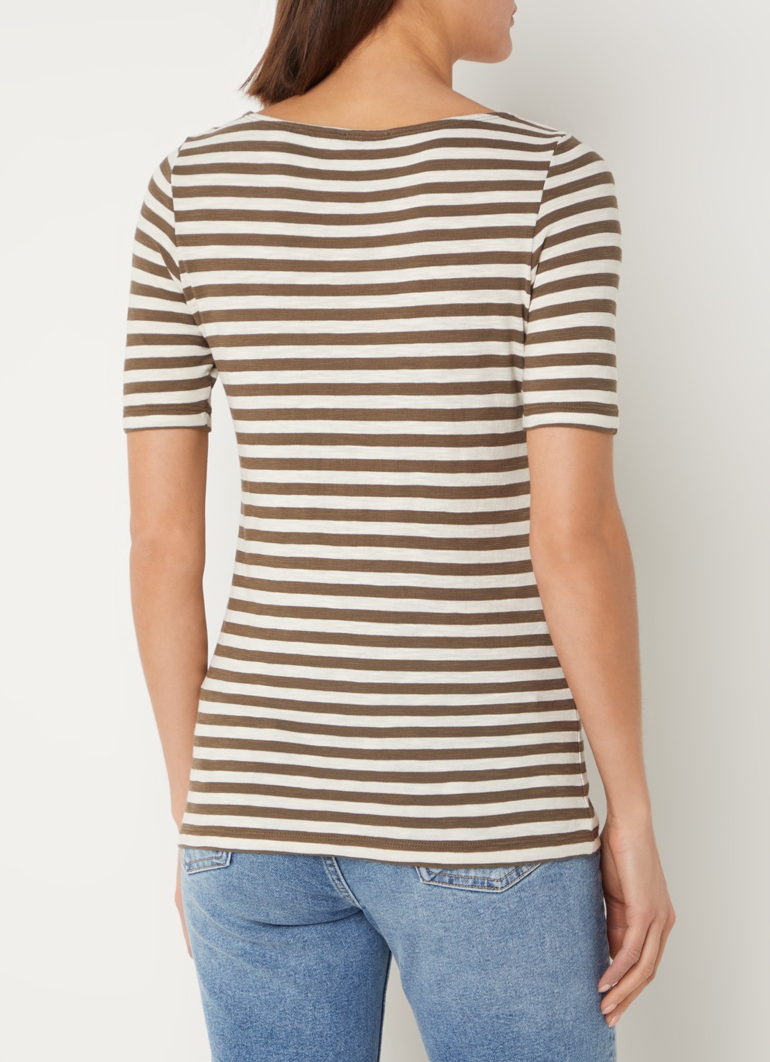 Marc O'Polo T-shirt met streepprint en stretch - achterkant 4 lichtbruin