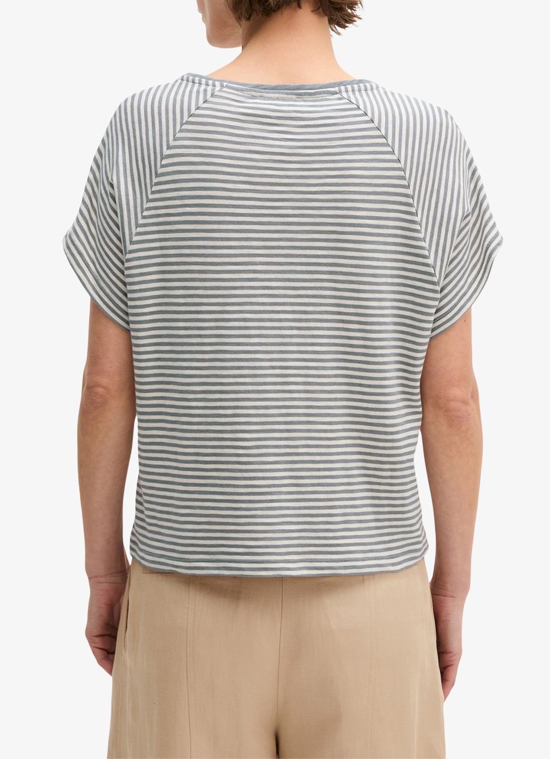 Marc O'Polo T-shirt met streepprint en vleermuismouw - achterkant 5 aqua-5366 / blauw