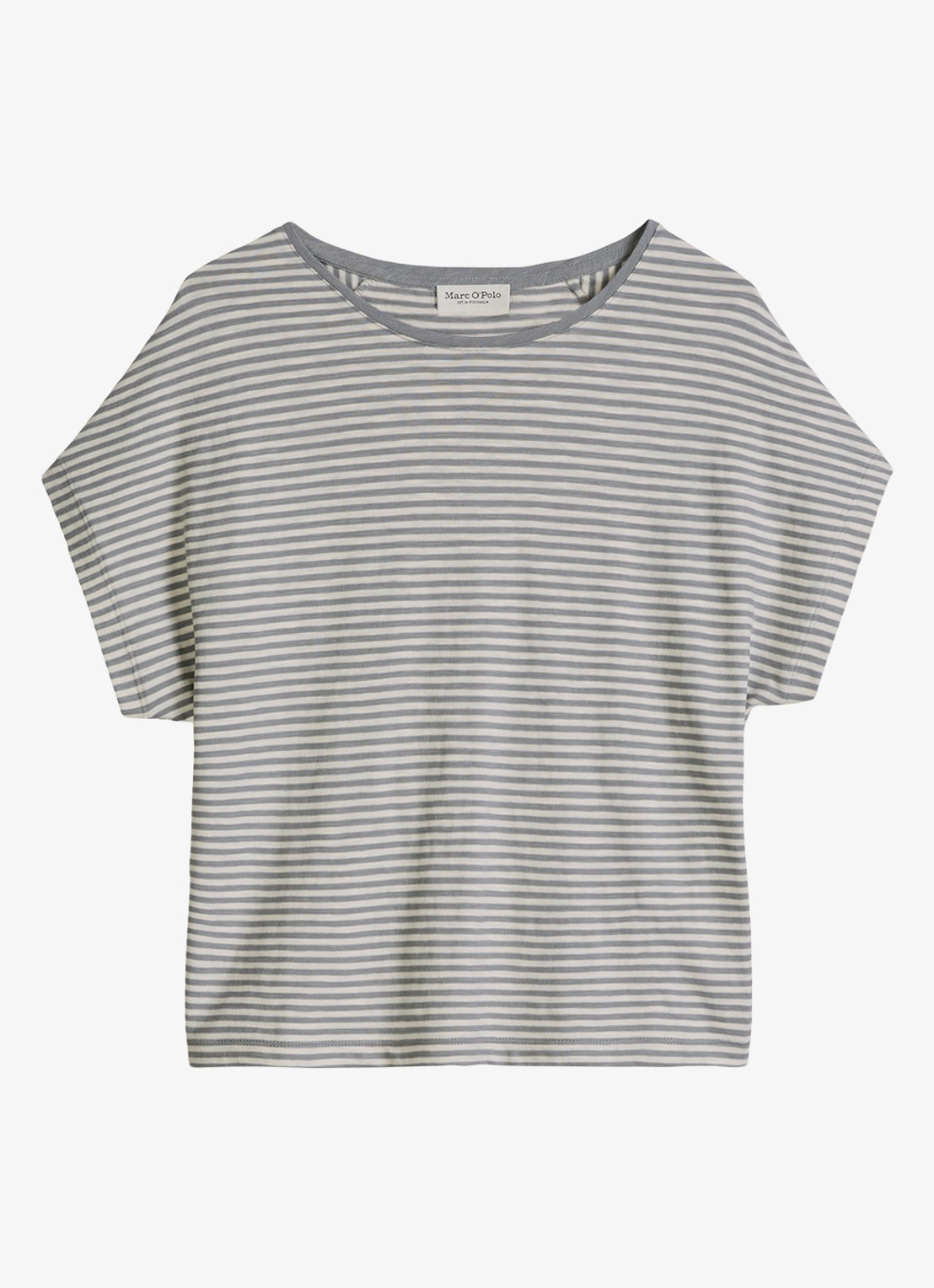 Marc O'Polo T-shirt met streepprint en vleermuismouw - voorkant 3 aqua-5366 / blauw